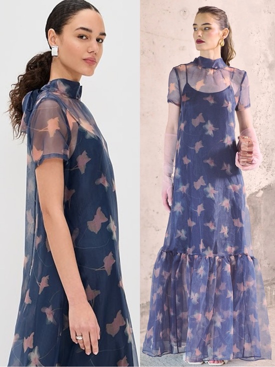 STAUD Dresses & Skirts - STAUD Calluna Maxi Dress Detachable Slip Botanical Navy Blue NEW with tags